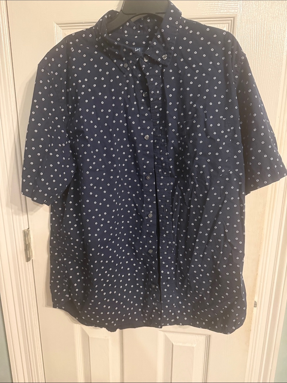 George Navy Blue Short Sleeve Button-Down with White Dot Print